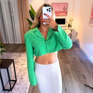 Weworewhat Danielle Bernstein Green Cropped Blazer